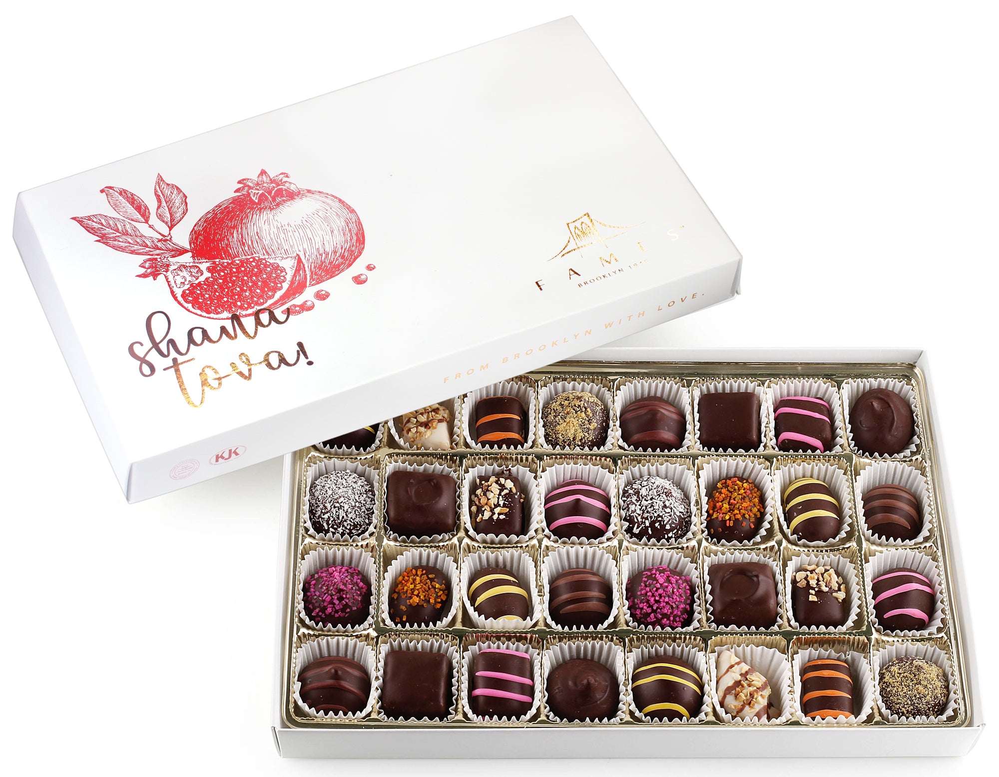 Shana Tova Chocolate Gift Set - 32 Pc. Kosher Pareve.  Fames Chocolate   