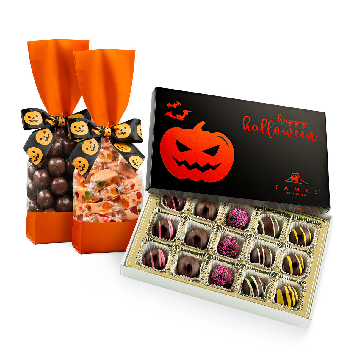 Delicious Halloween Gift Set: Luxe Chocolates &amp; Spooky-Sweet Orange Candy